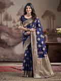 Jyoti Fashion Women's Navy Blue Soft Lichi Silk Jacquard Traditional Saree with Blouse