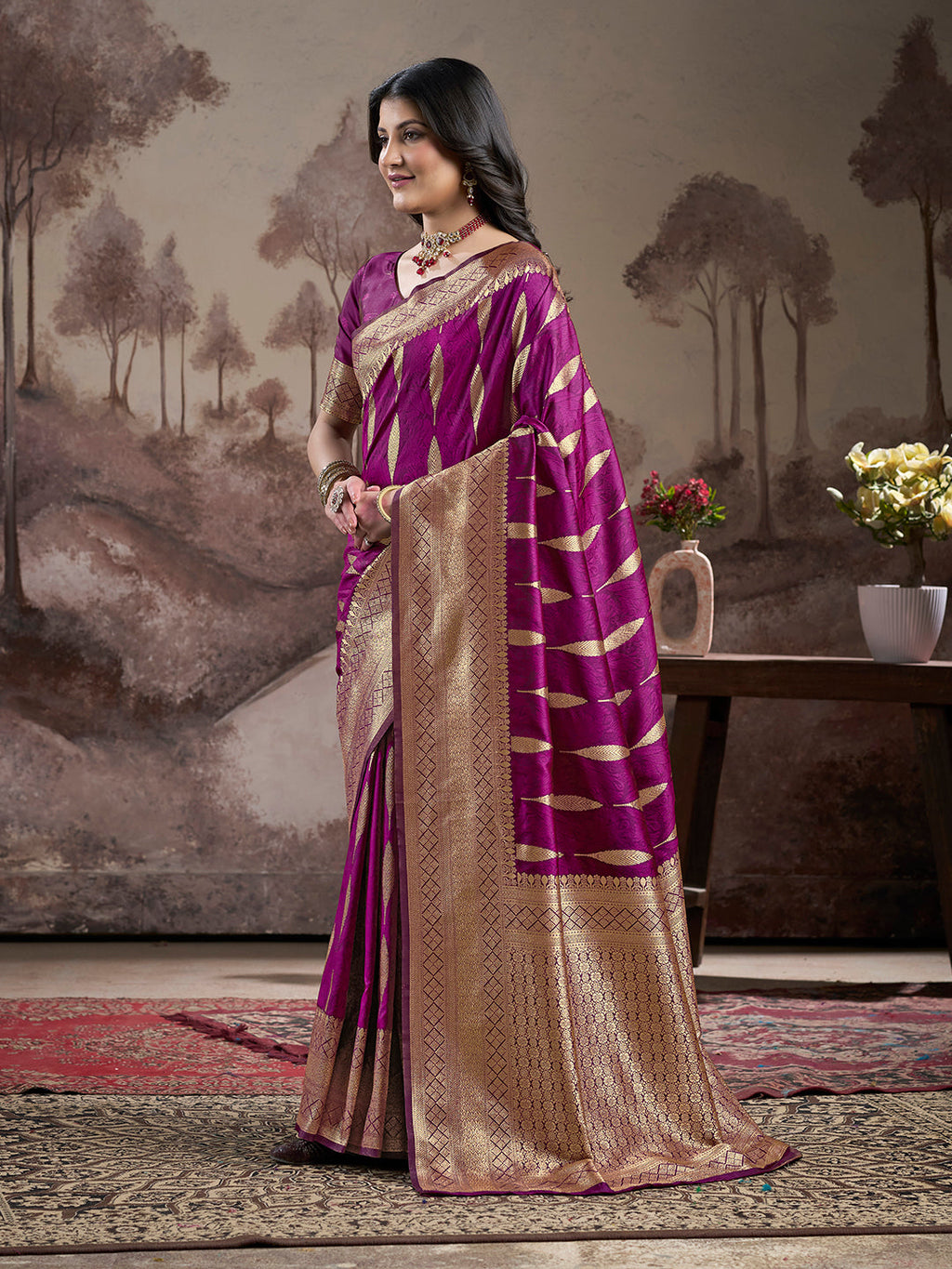 Jyoti Fashion Women's Purple Soft Lichi Silk Jacquard Traditional Saree with Blouse