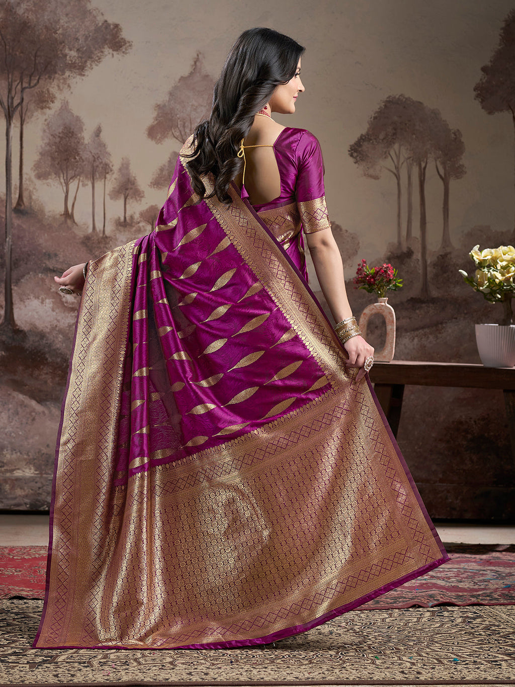 Jyoti Fashion Women's Purple Soft Lichi Silk Jacquard Traditional Saree with Blouse