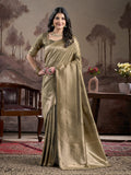 Jyoti Fashion Women's Beige Soft Lichi Silk Jacquard Traditional Saree with Blouse