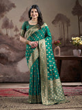 Jyoti Fashion Women's Green Soft Lichi Silk Jacquard Traditional Saree with Blouse