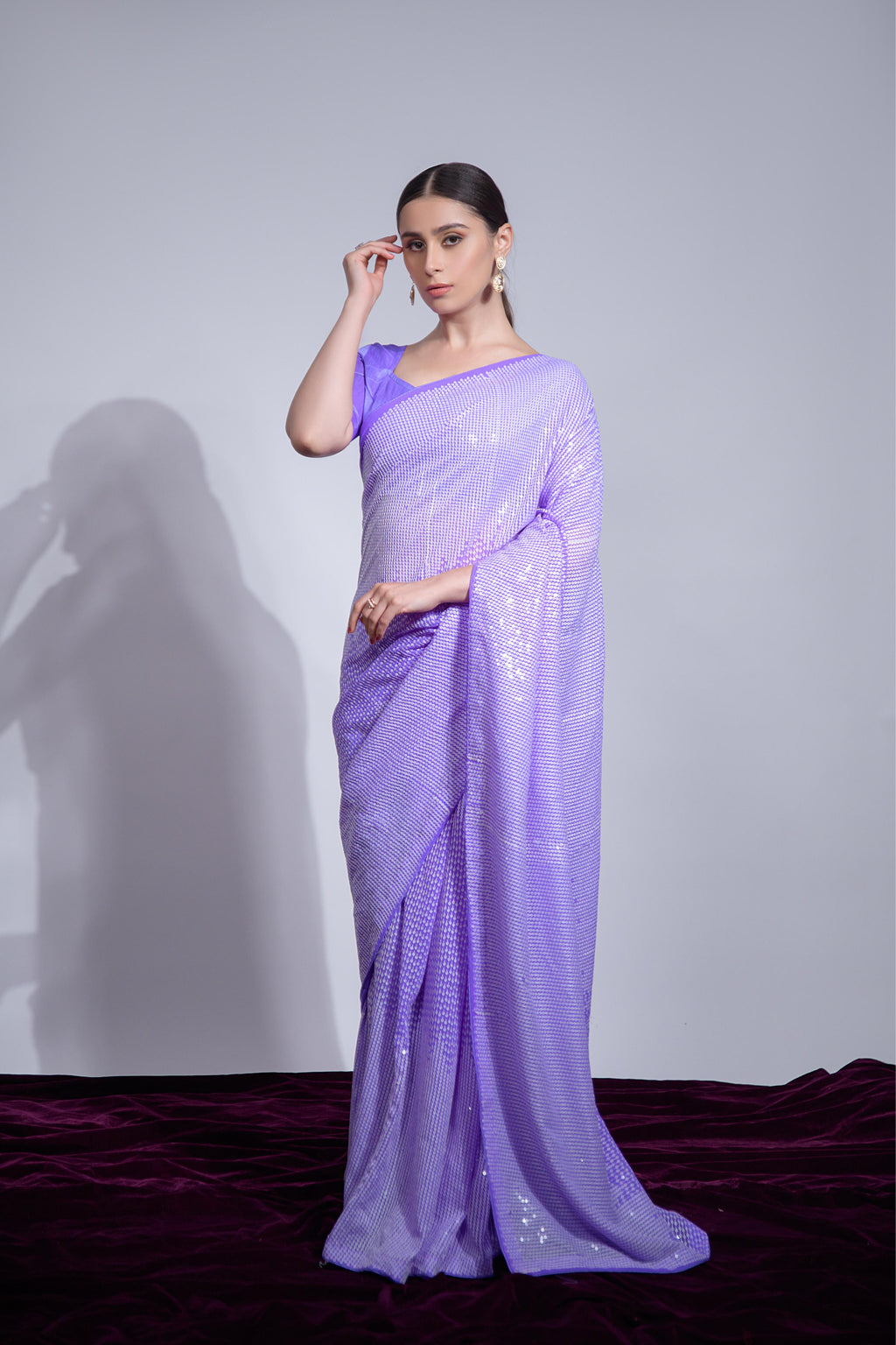 Jyoti Fashion Women's Violet Georgette Sequins Embroidered Designer Saree with Blouse