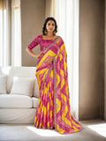 Jyoti Fashion Women's Multicolor Chinon Bandhani Print with Embroidered Saree with Blouse
