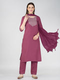 Jyoti Fashion Women's Wine Cotton Blend Sequins Embroidered Kurta Set