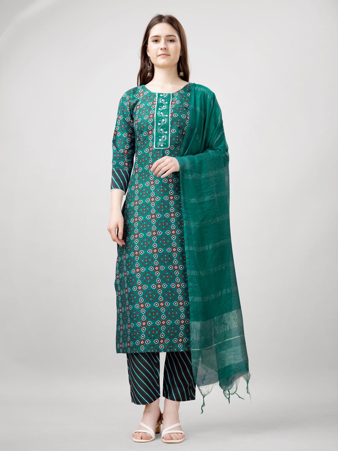 Jyoti Fashion Women's Rama Rayon Printed with Embroidered Kurta Set
