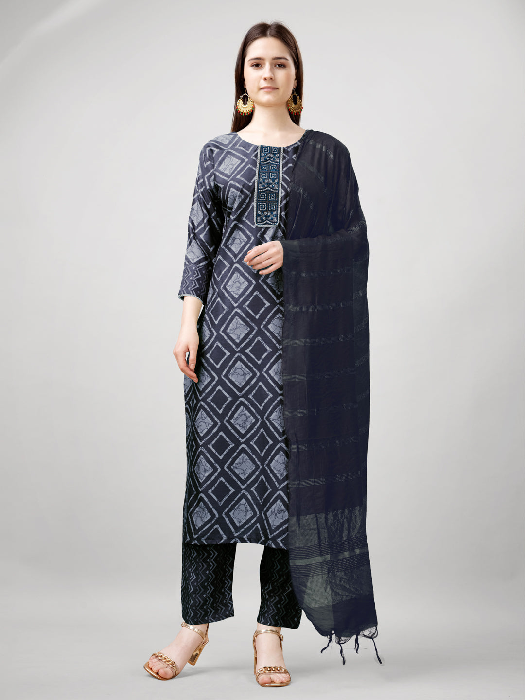 Jyoti Fashion Women's Grey Rayon Printed with Embroidered Kurta Set