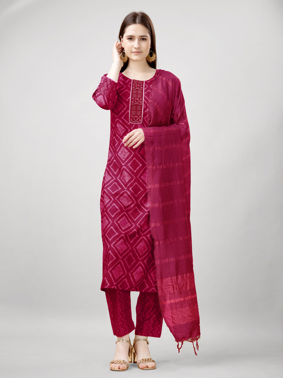 Jyoti Fashion Women's Pink Rayon Printed with Embroidered Kurta Set