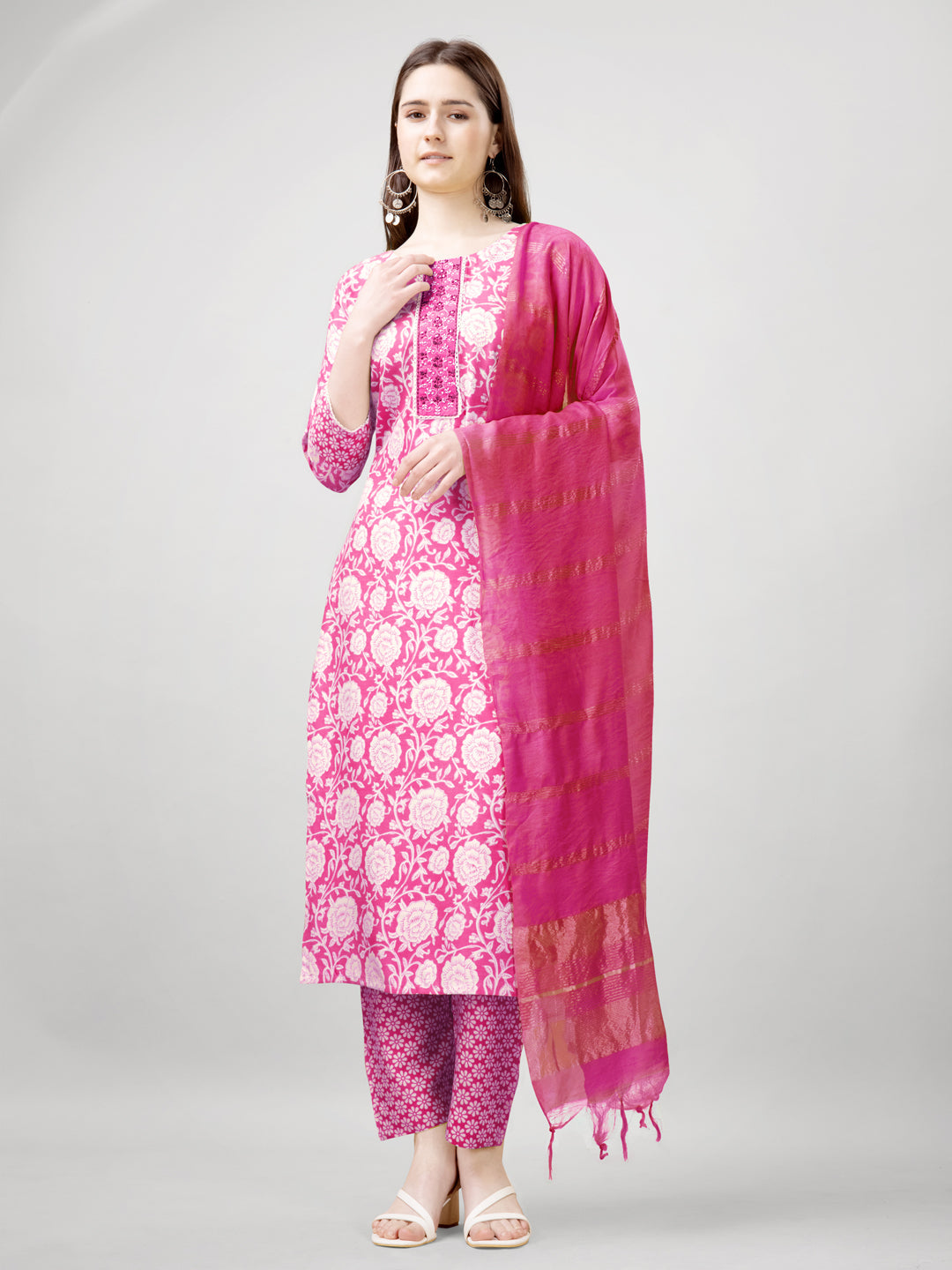 Jyoti Fashion Women's Pink Rayon Printed with Embroidered Kurta Set