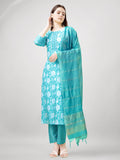 Jyoti Fashion Women's Sky Blue Rayon Printed with Embroidered Kurta Set
