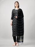 Jyoti Fashion Women's Black Rayon Printed with Embroidered Kurta Set