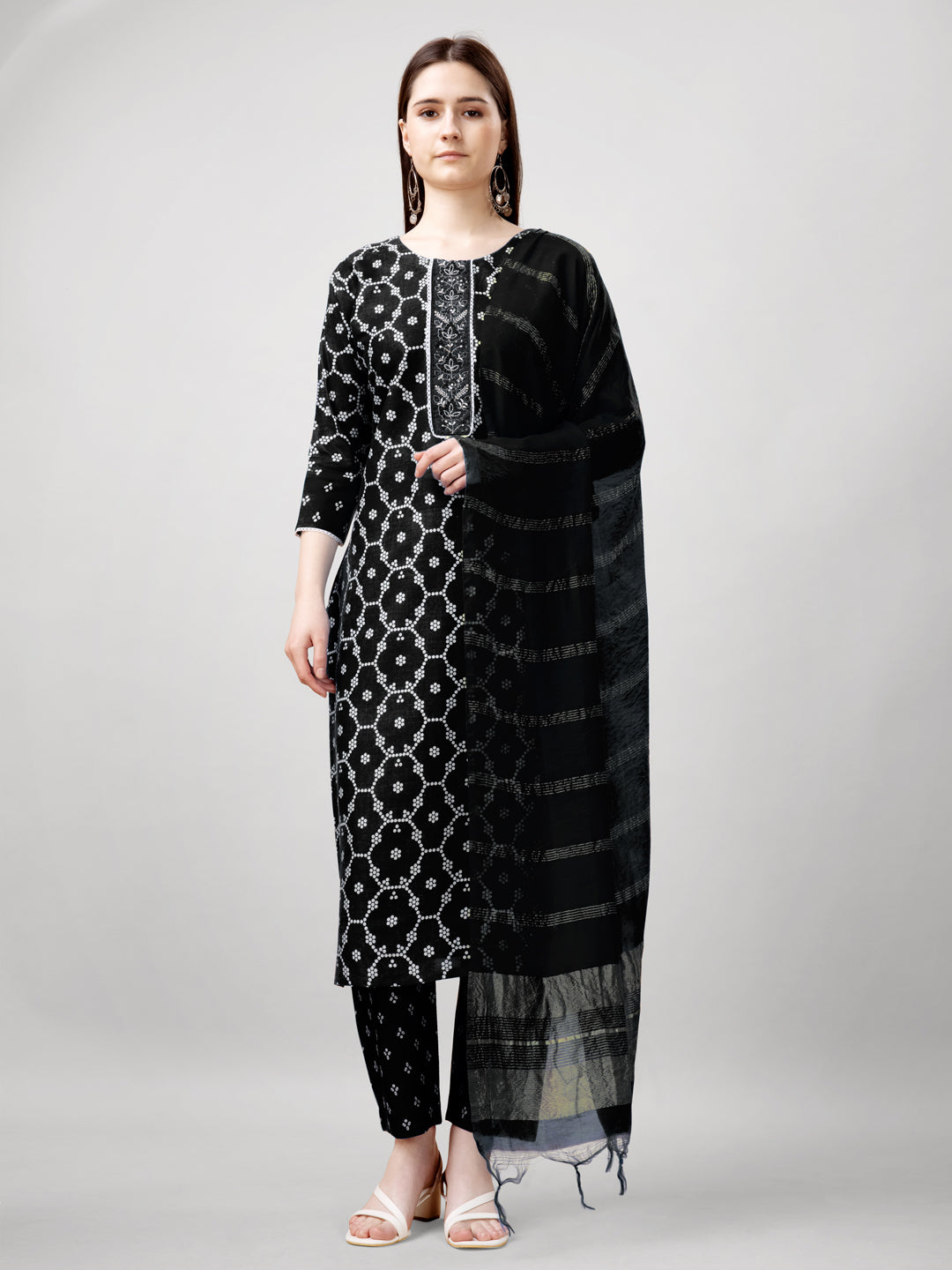 Jyoti Fashion Women's Black Rayon Printed with Embroidered Kurta Set