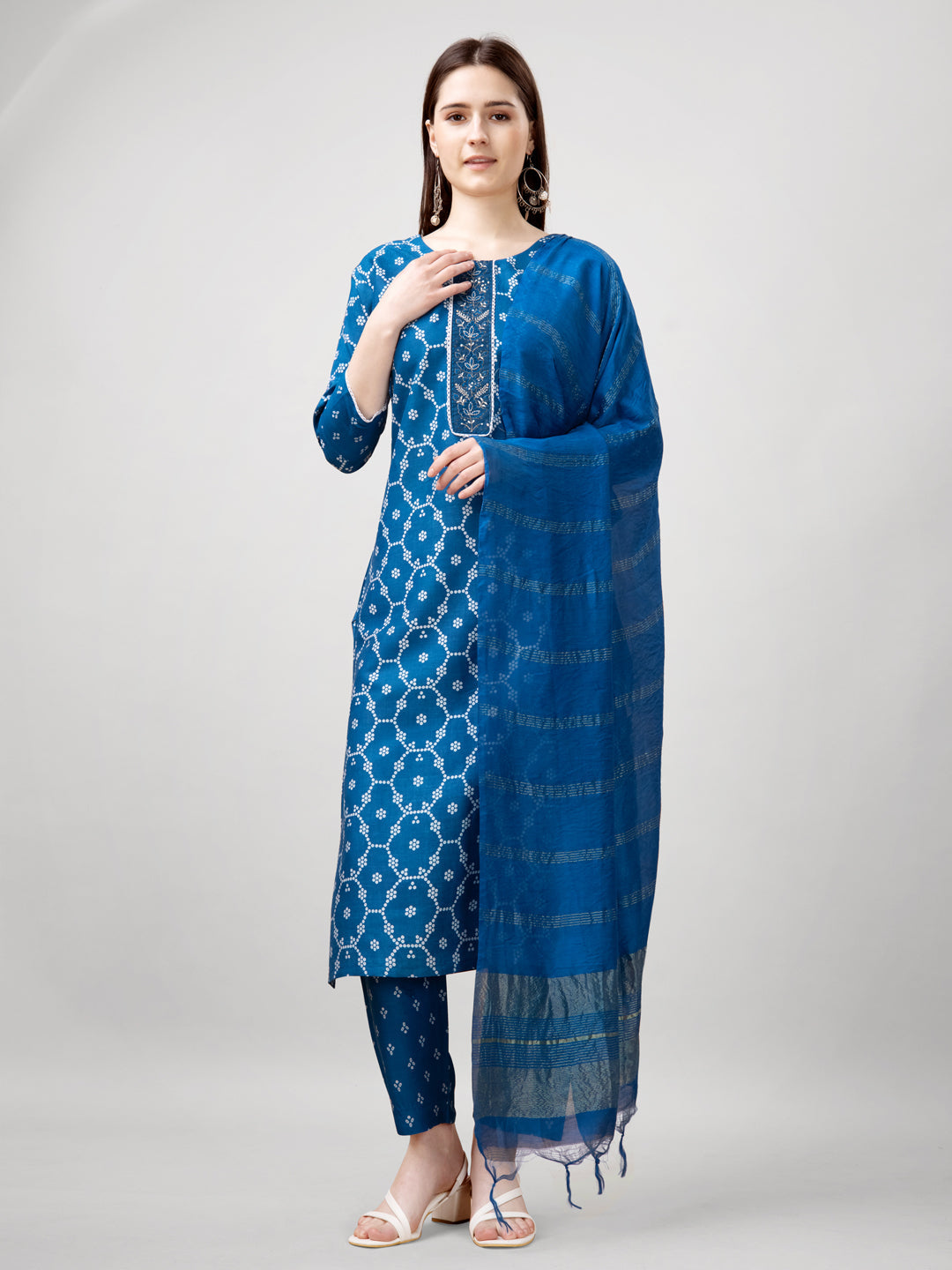 Jyoti Fashion Women's Blue Rayon Printed with Embroidered Kurta Set