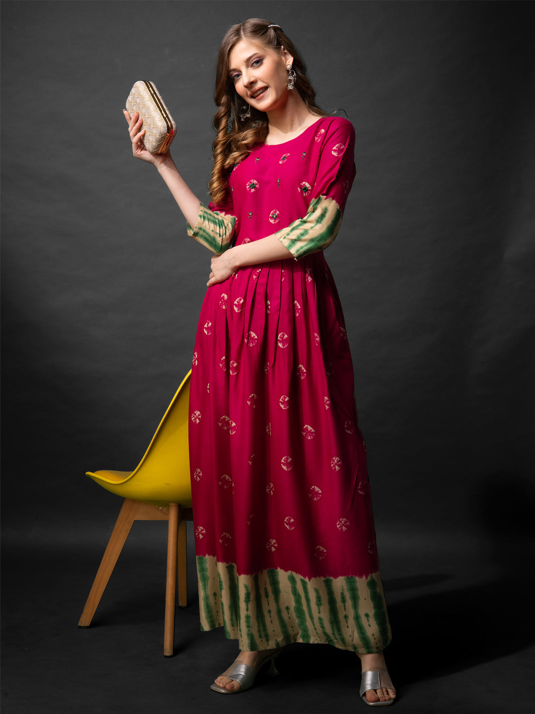 Jyoti Fashion Women's Pink Rayon Abstract Printed Designer Anarkali Dress