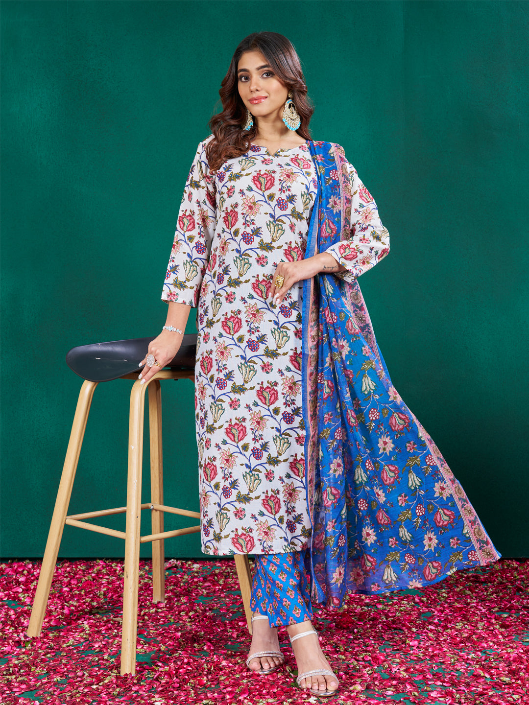 Jyoti Fashion Women's Multicolor Cotton Blend Printed Designer Kurta Set with Dupatta