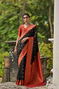 Jyoti Fashion Women's Black Banarasi Silk Zari Woven Traditional Saree with Blouse