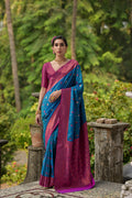 Jyoti Fashion Women's Blue Banarasi Silk Zari Woven Traditional Saree with Blouse