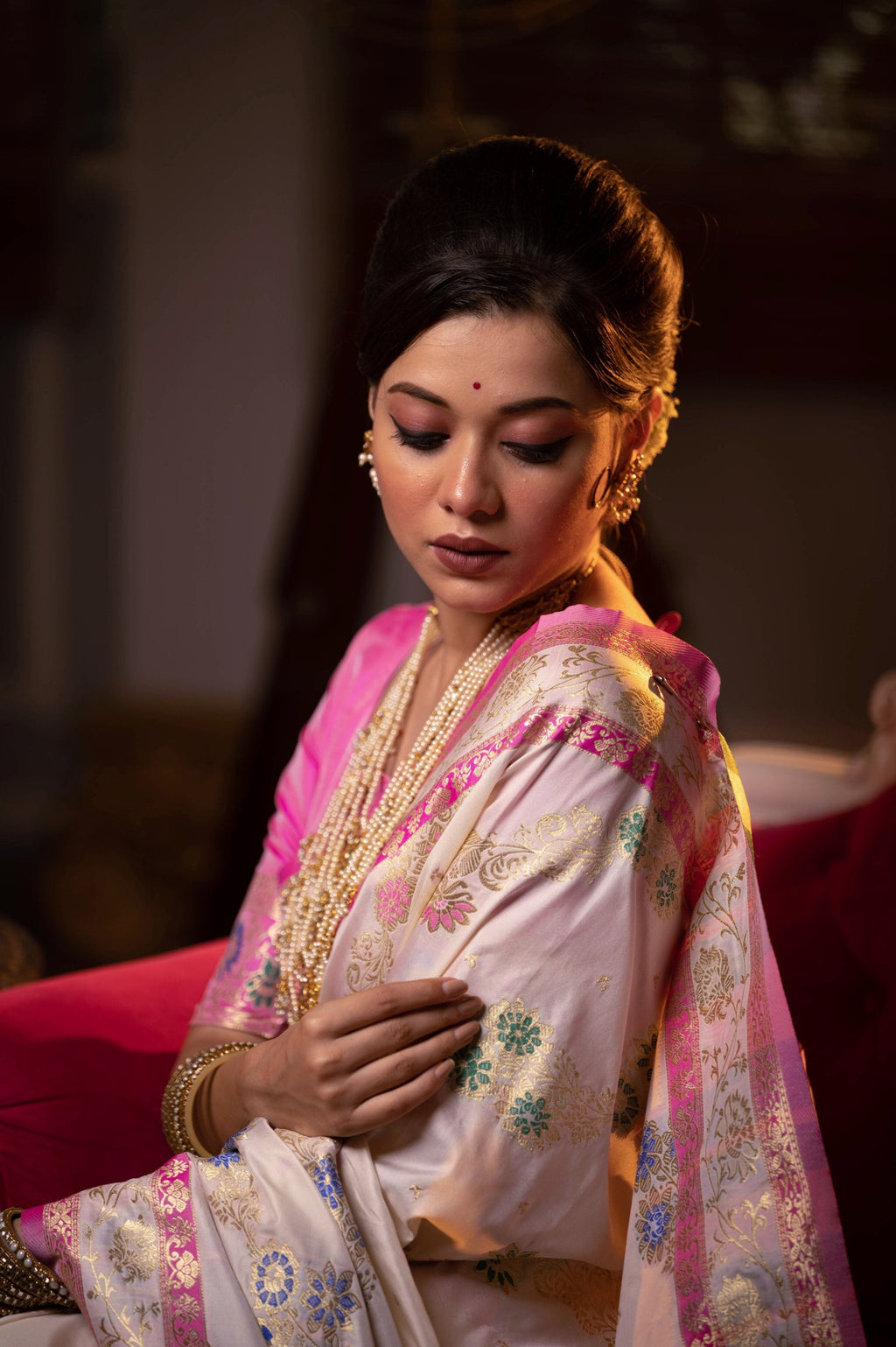 Jyoti Fashion Women's Off-White Soft Banarasi Silk Zari Woven Traditional Saree with Blouse