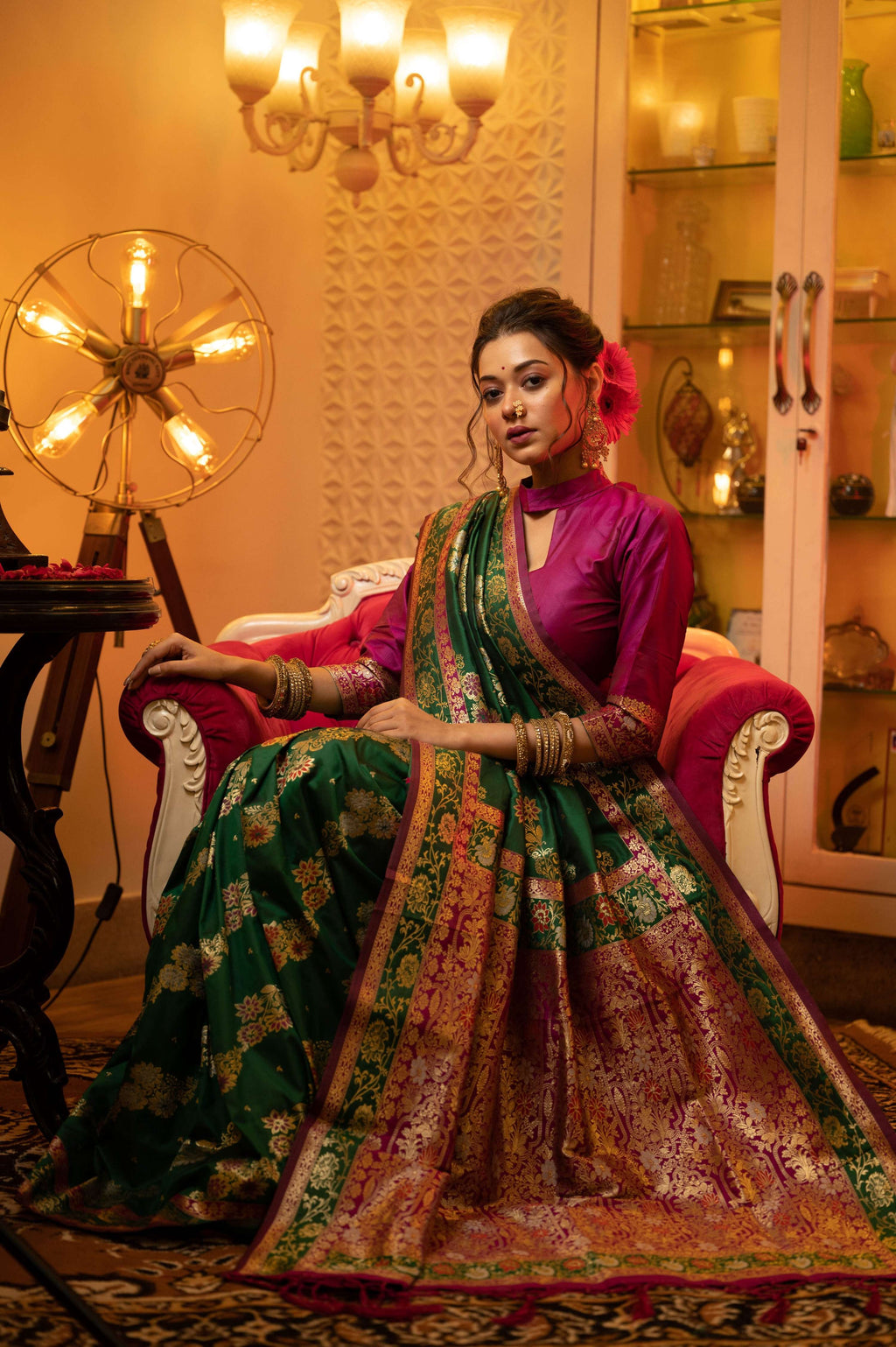 Jyoti Fashion Women's Green Soft Banarasi Silk Zari Woven Traditional Saree with Blouse