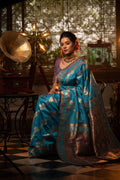 Jyoti Fashion Women's Firozi Soft Banarasi Silk Zari Woven Traditional Saree with Blouse
