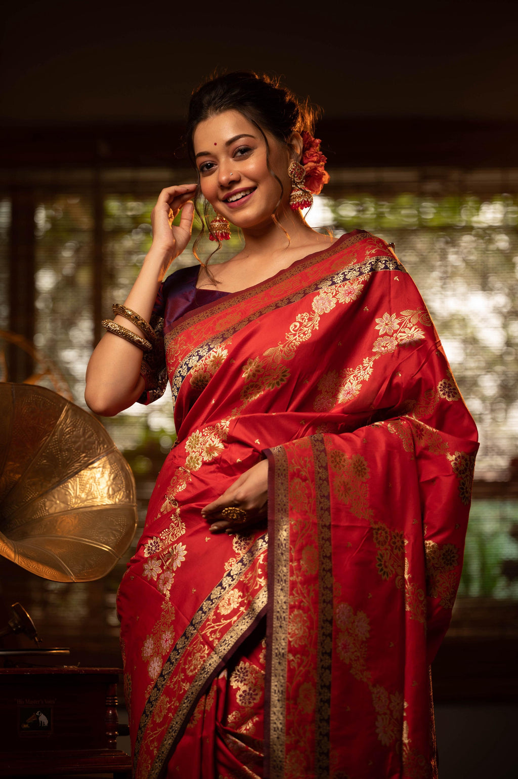 Jyoti Fashion Women's Red Soft Banarasi Silk Zari Woven Traditional Saree with Blouse