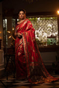 Jyoti Fashion Women's Red Soft Banarasi Silk Zari Woven Traditional Saree with Blouse