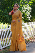 Jyoti Fashion Women's Mustard Soft Muga Cotton Resham Jamdani Weaving Traditional Saree with Blouse
