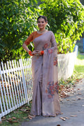 Jyoti Fashion Women's Grey Soft Muga Cotton Resham Jamdani Weaving Traditional Saree with Blouse
