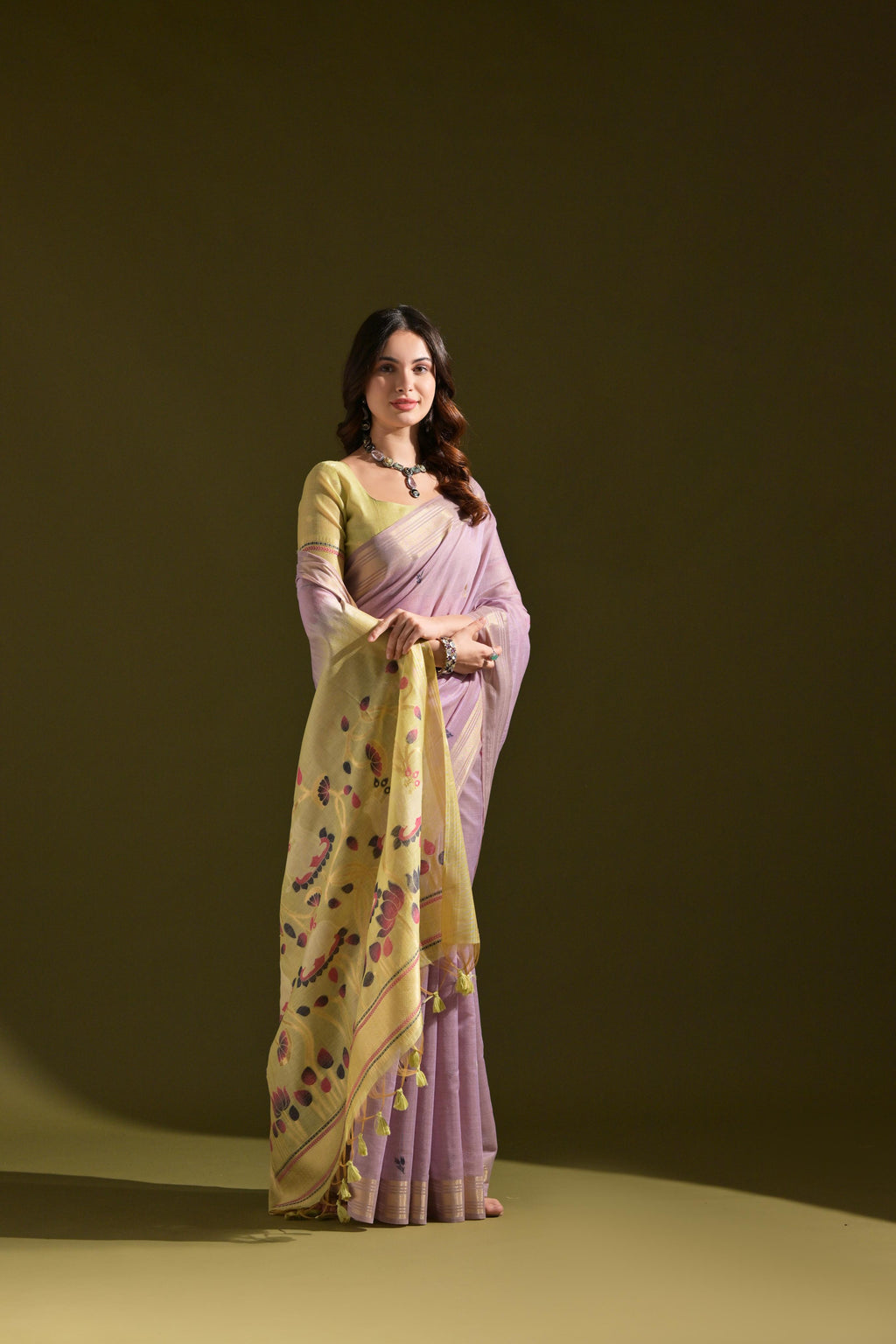 Jyoti Fashion Women's Purple Soft Muga Cotton Resham Zari Weaving Traditional Saree with Blouse