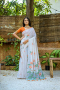 Jyoti Fashion Women's Orange Soft Muga Cotton Floral Weaving Traditional Saree with Blouse