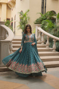 Jyoti Fashion Women's Rama Faux Georgette Rich Sequins Embroidered Anarkali Set with Dupatta
