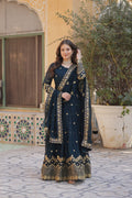 Jyoti Fashion Women's Rama Faux Georgette Zari with Sequins Embroidered Anarkali Set with Dupatta