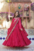 Jyoti Fashion Women's Pink Star Georgette Rich Sequins Embroidered Anarkali Set with Dupatta