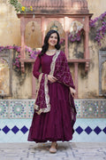 Jyoti Fashion Women's Wine Star Georgette Rich Sequins Embroidered Anarkali Set with Dupatta