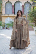 Jyoti Fashion Women's Beige Star Georgette Rich Sequins Embroidered Anarkali Set with Dupatta