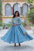 Jyoti Fashion Women's Sky Blue Star Georgette Rich Sequins Embroidered Anarkali Set with Dupatta