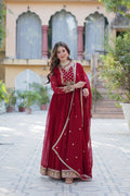 Jyoti Fashion Women's Maroon Faux Georgette Rich Sequins Embroidered Anarkali Set with Dupatta