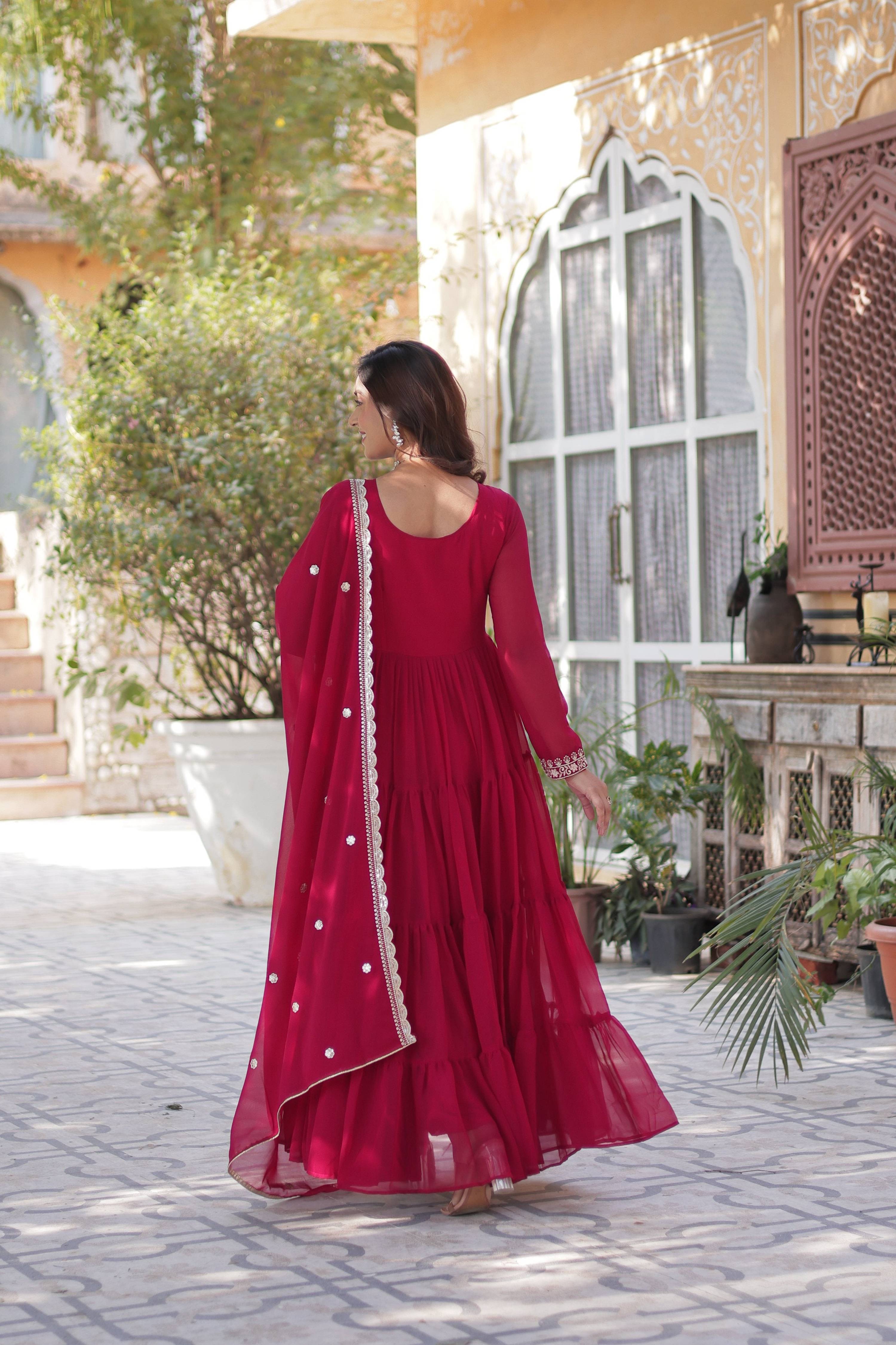 Jyoti Fashion Women's Pink Faux Georgette Embroidered Pearl Work Anarkali Set with Dupatta