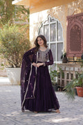 Jyoti Fashion Women's Wine Faux Georgette Embroidered Pearl Work Anarkali Set with Dupatta