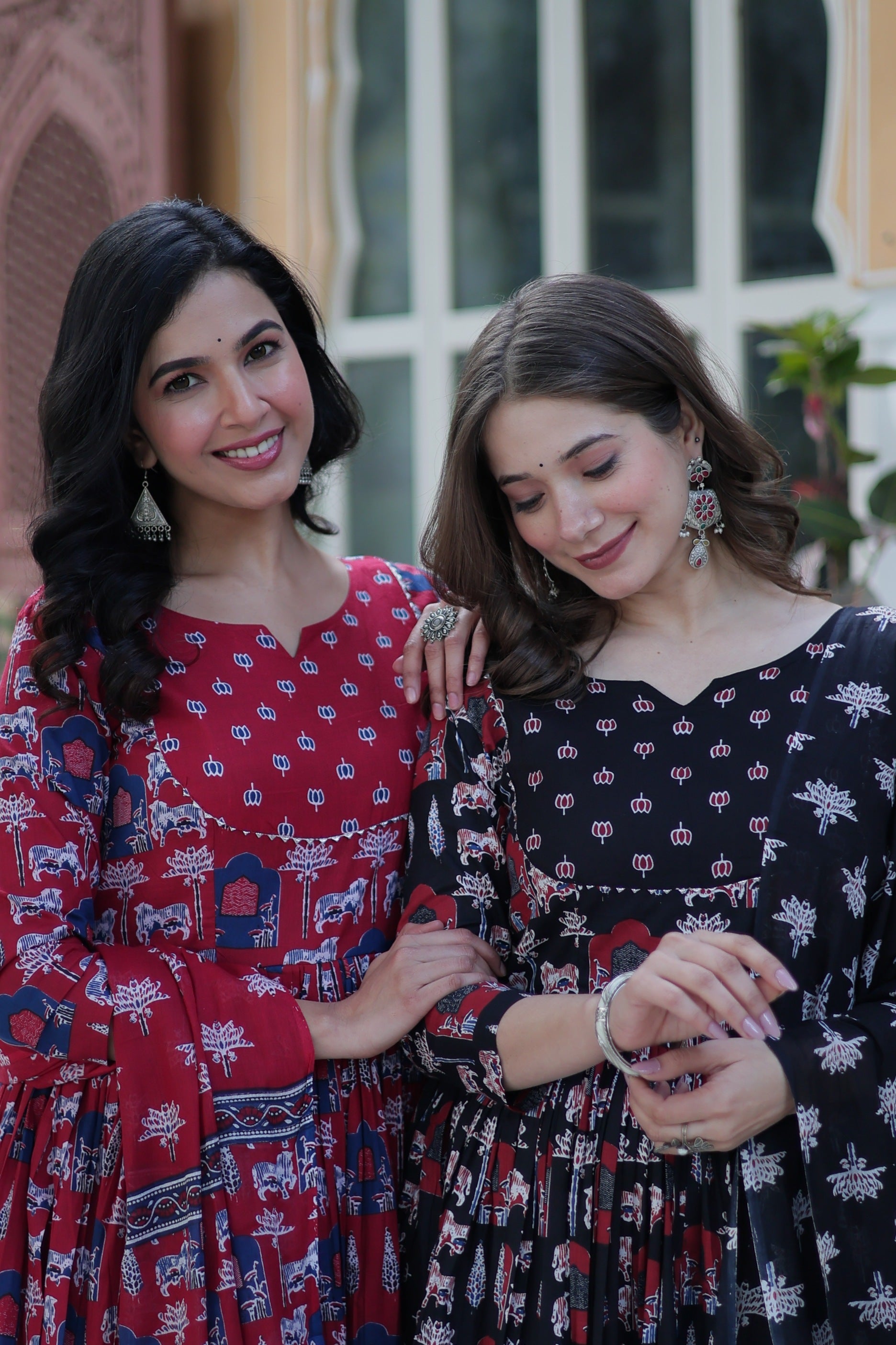 Jyoti Fashion Women's Maroon & Black Cotton Printed Designer Combo Anarkali Set with Dupatta