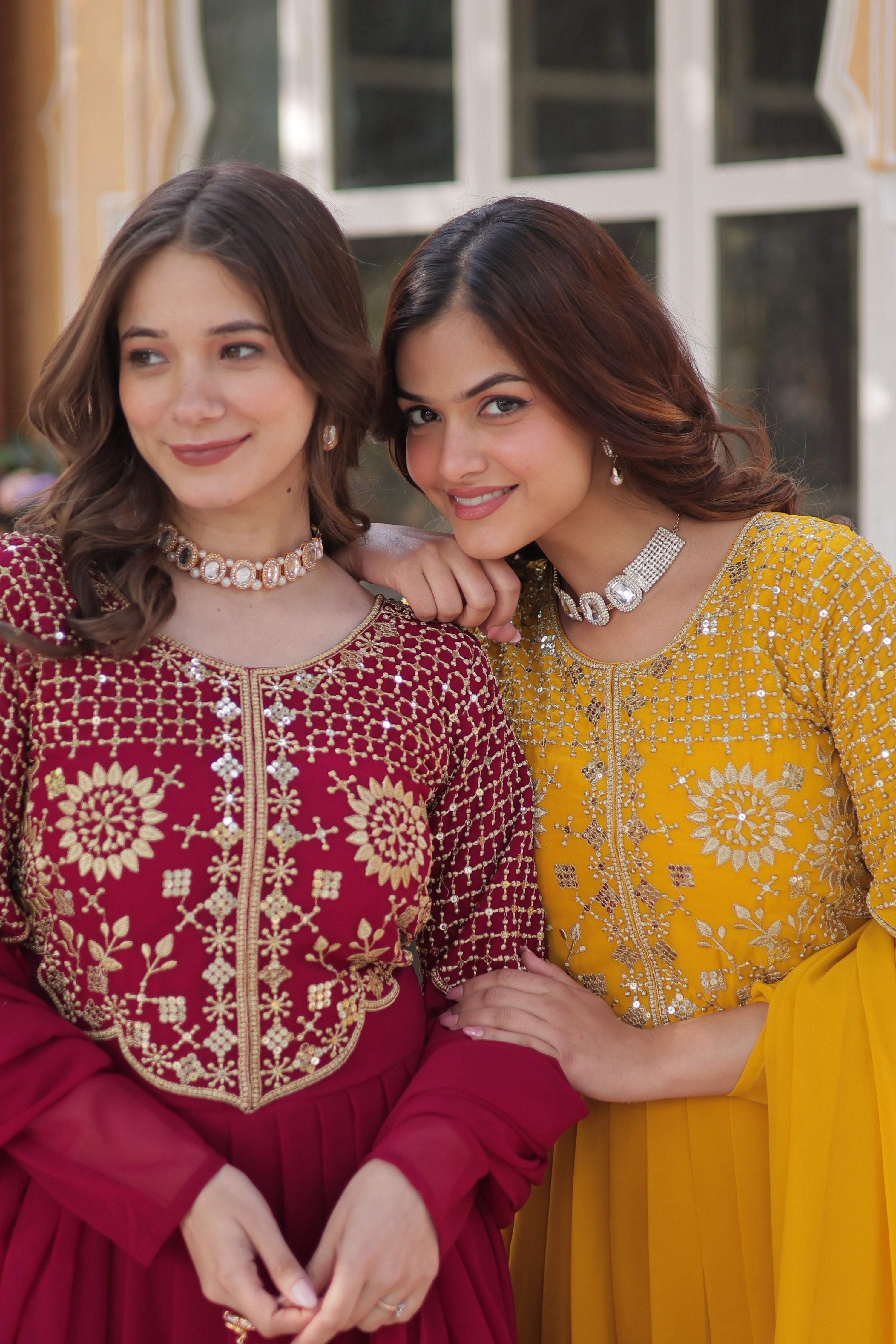 Jyoti Fashion Women's Pink & Yellow Faux Georgette Embroidered Designer Combo Anarkali Set with Dupatta