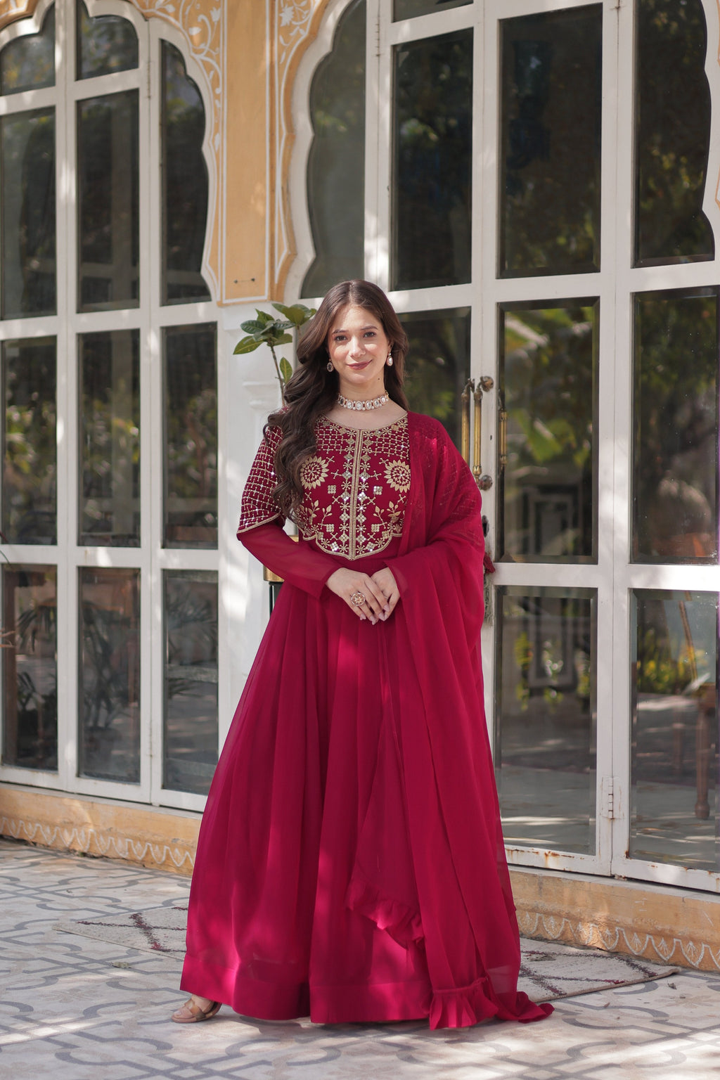 Jyoti Fashion Women's Pink Faux Georgette Embroidered Designer Anarkali Set with Dupatta