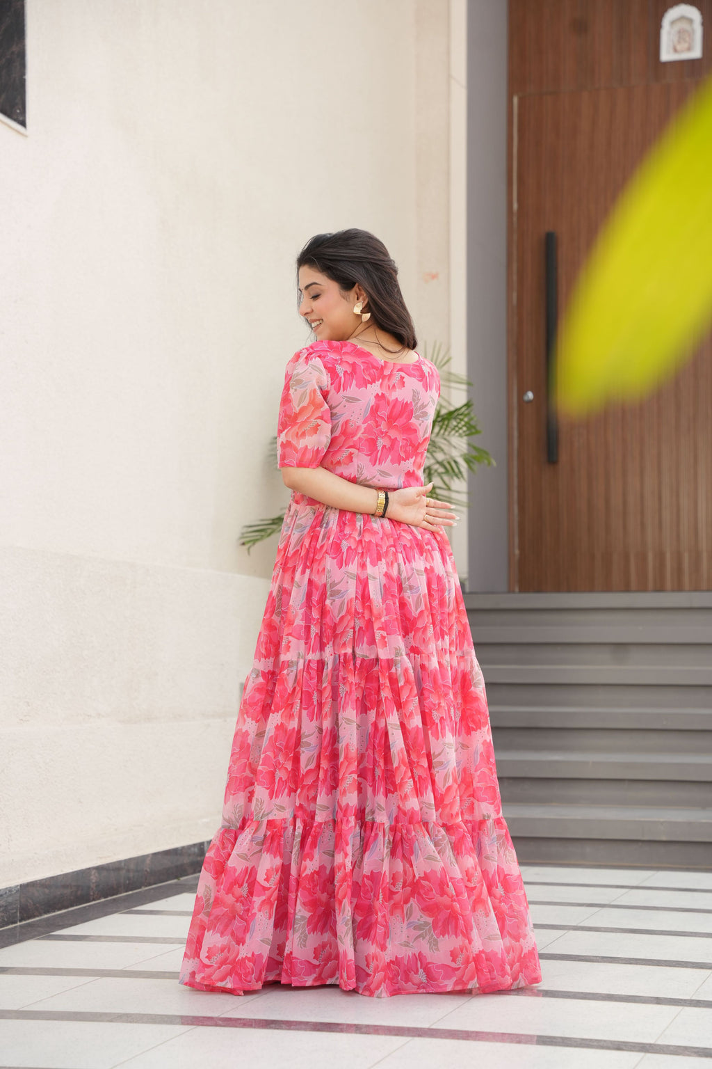 Jyoti Fashion Women's Pink Faux Georgette Floral Printed Designer Long Anarkali
