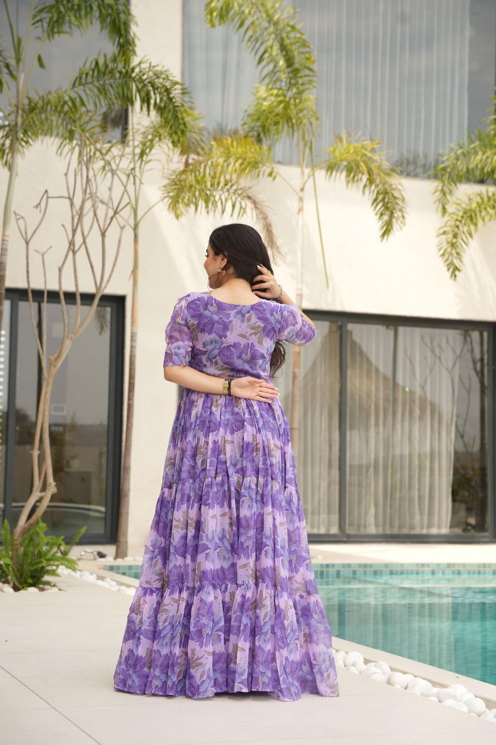 Jyoti Fashion Women's Purple Faux Georgette Floral Printed Designer Long Anarkali