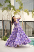 Jyoti Fashion Women's Purple Faux Georgette Floral Printed Designer Long Anarkali