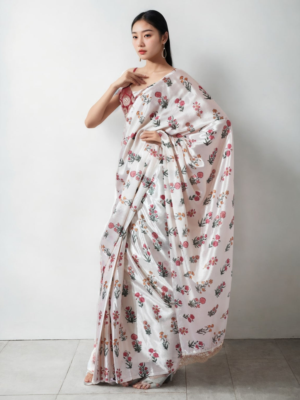 Jyoti Fashion Women's Multicolor Chinon Digital Printed Ready To Wear Saree with Blouse