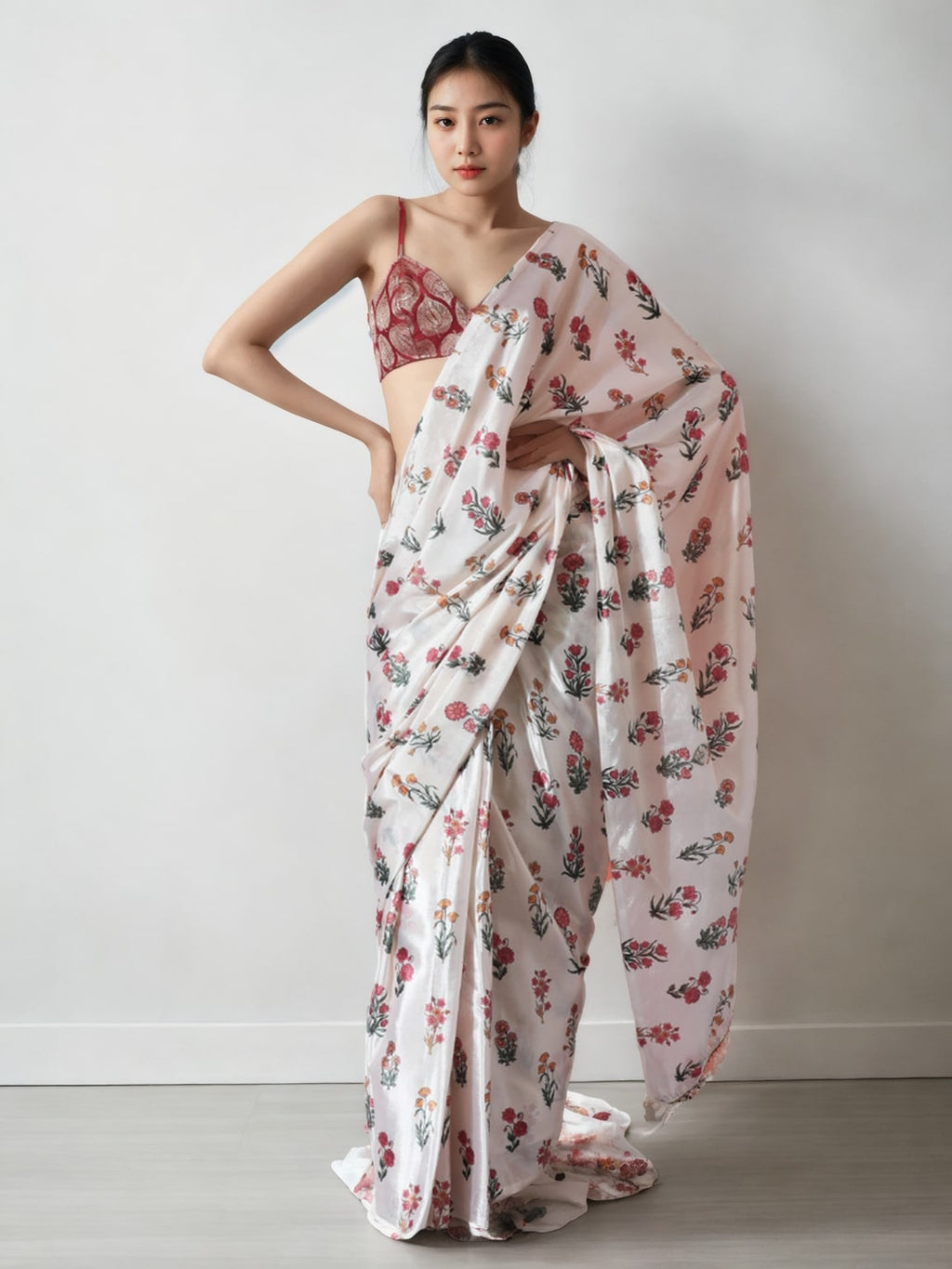 Jyoti Fashion Women's Multicolor Chinon Digital Printed Ready To Wear Saree with Blouse