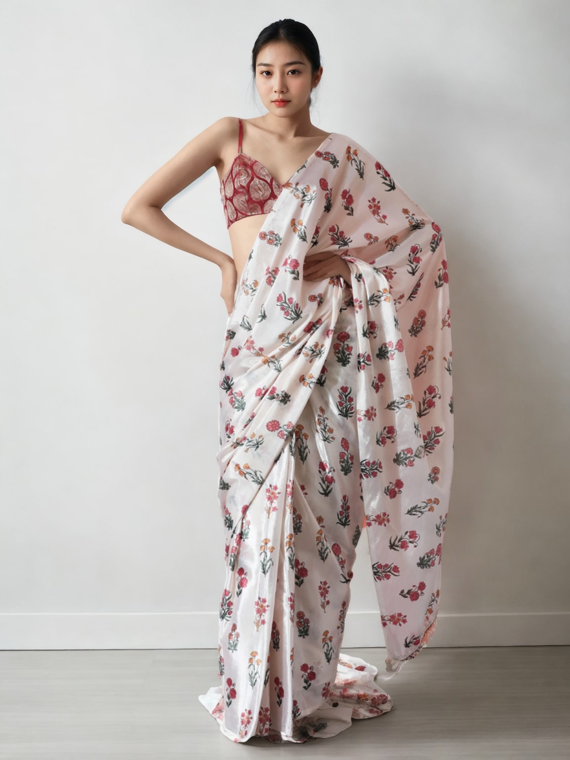 Jyoti Fashion Women's Multicolor Chinon Digital Printed Ready To Wear Saree with Blouse