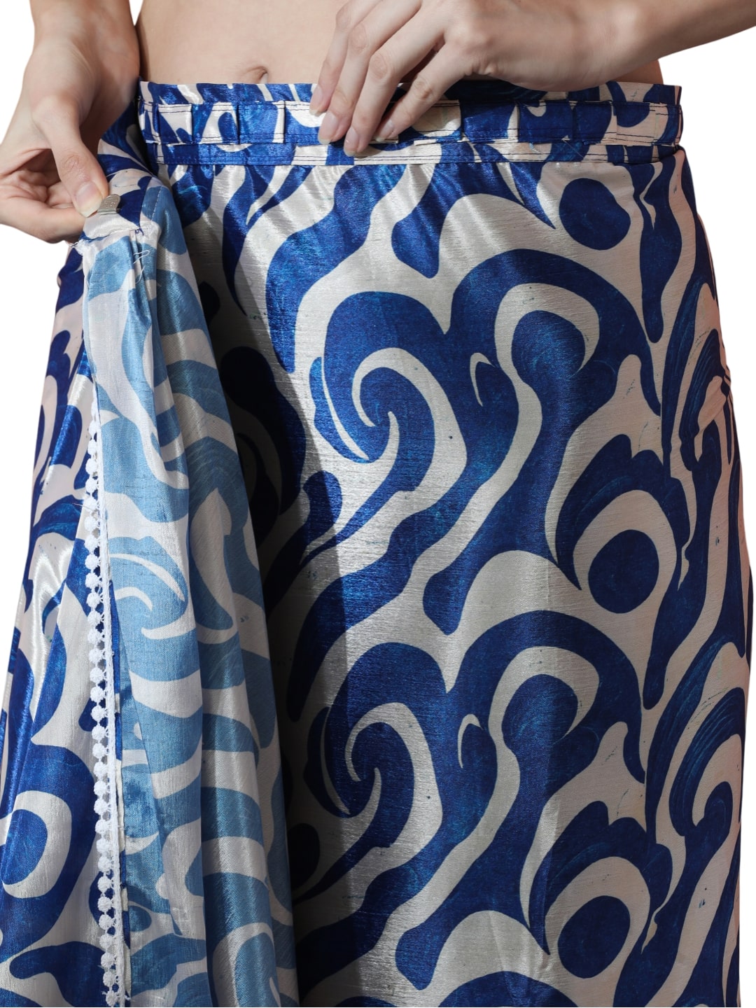 Jyoti Fashion Women's Blue Chinon Digital Printed Ready To Wear Saree with Blouse