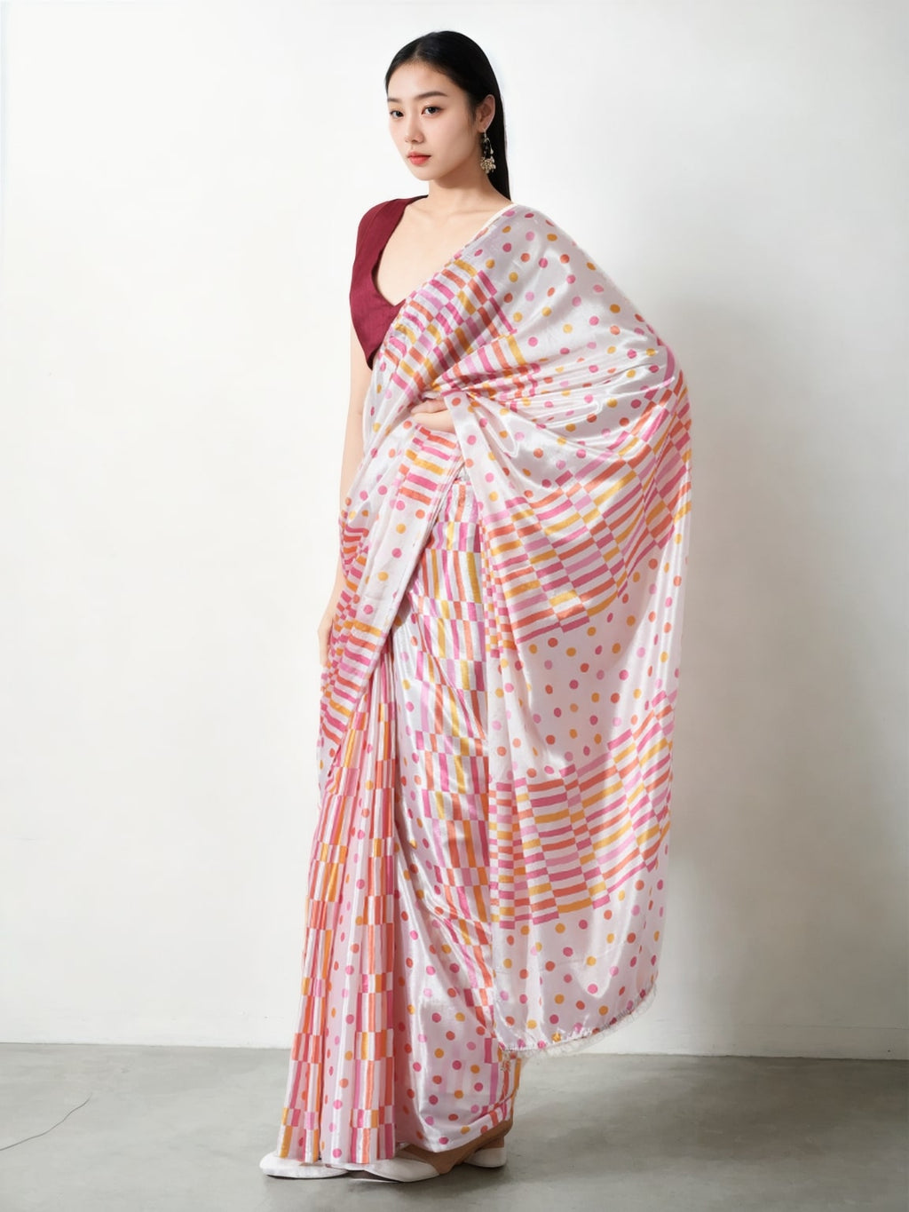 Jyoti Fashion Women's Multicolor Chinon Digital Printed Ready To Wear Saree with Blouse