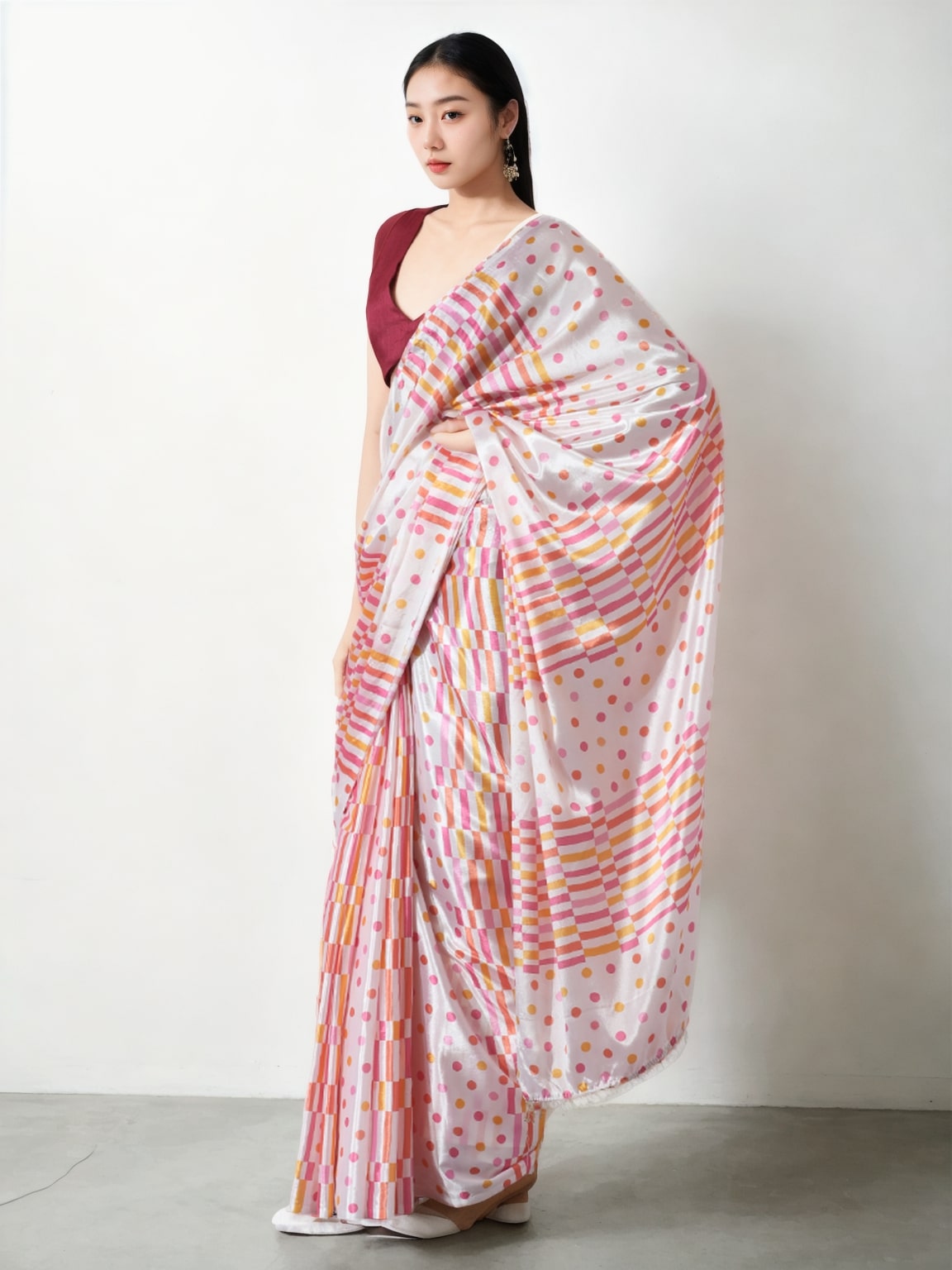 Jyoti Fashion Women's Multicolor Chinon Digital Printed Ready To Wear Saree with Blouse